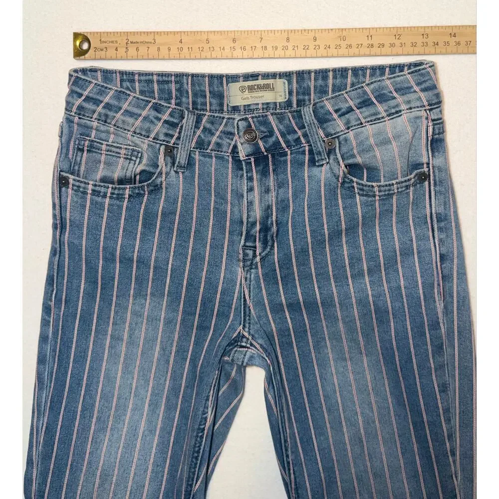 Rock & roll denim girls striped flare trouser with adjustable waistband